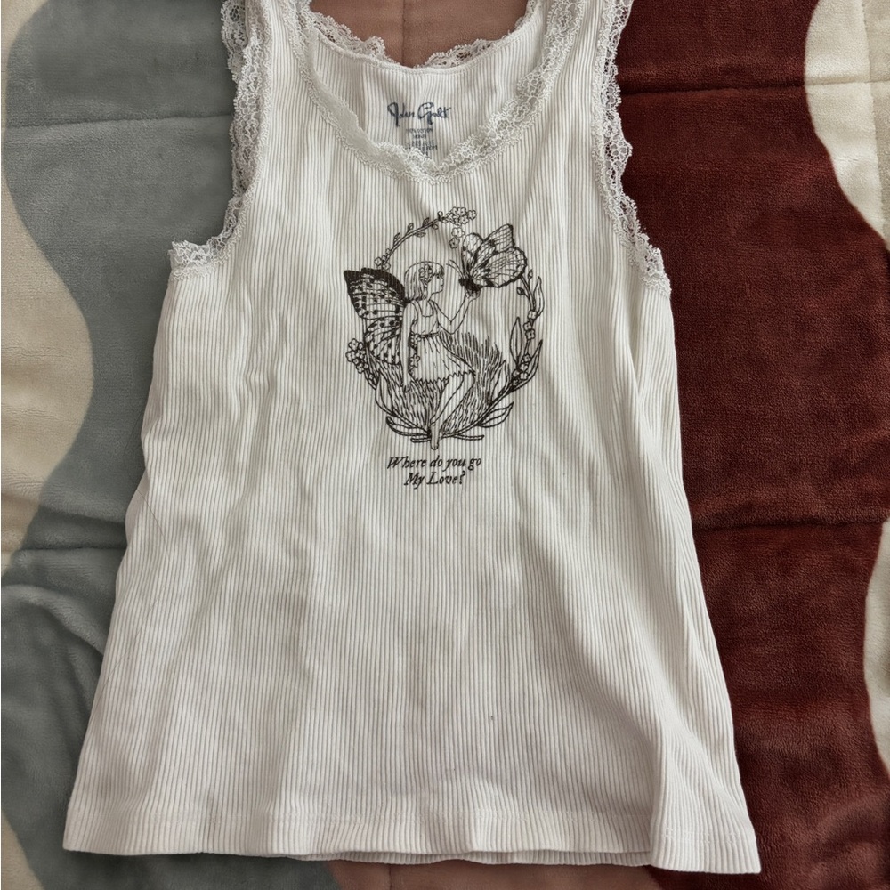 Brandy Melville Cream Lace Trim Top